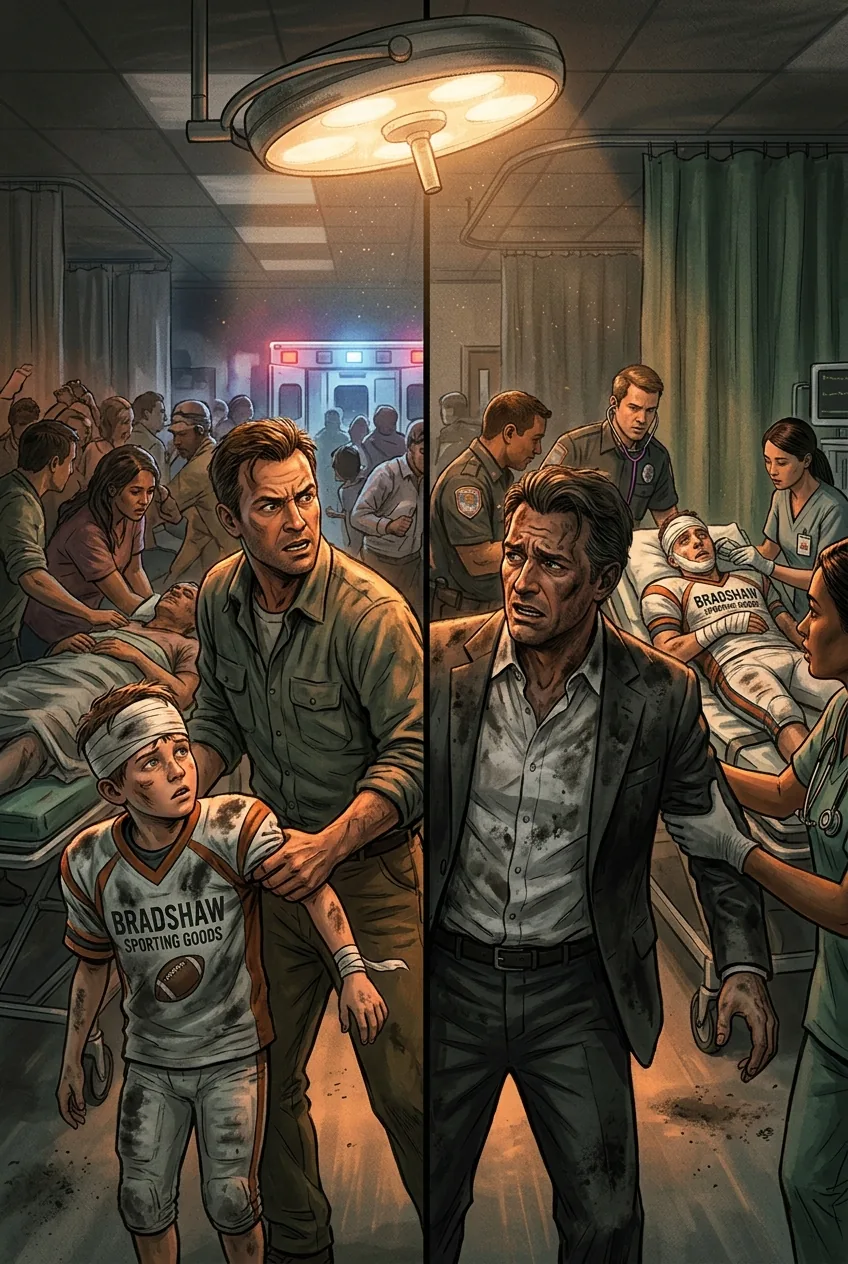 Illustration of Tragic Fire and Swapped Destinies in The Lost Quarterback Returns